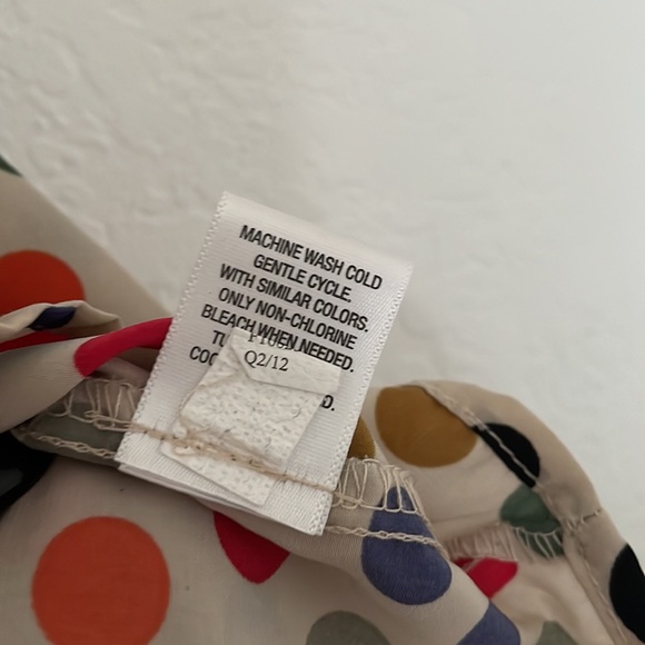 Mossimo Supply Co Polka Dot Cream/Black/Green/Red Peplum Zipper Satin Top XS - Picture 4 of 4